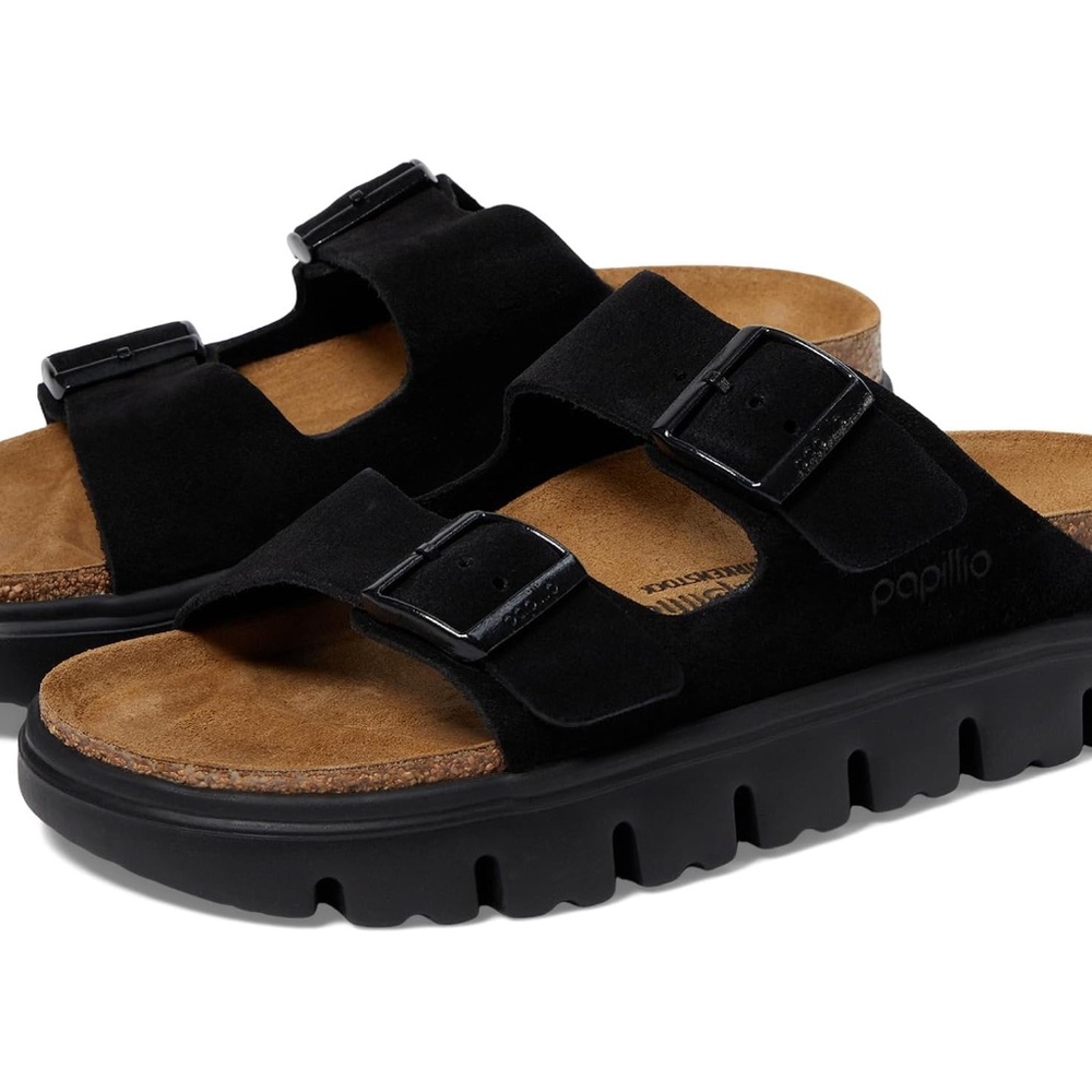 Birkenstock Papillio Arizona Chunky Suede Sandals Black Size 41